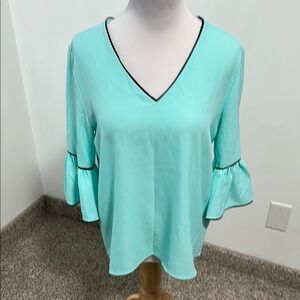 Womens Mint V-Neck Flutter Sleeve Top